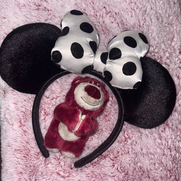 Disney Black and White Polka Dot Bow Headband with Plush Bear - Picture 3 of 3